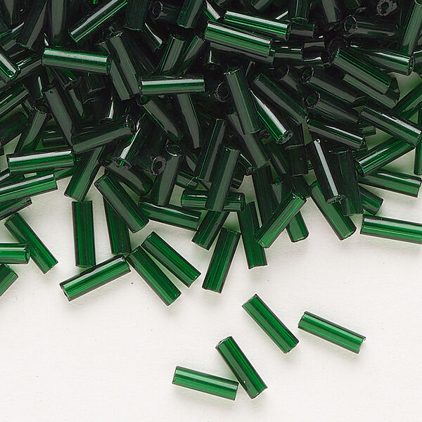 Bead, Preciosa Ornela Czech glass, bugle bead, pkg/50g, 1/4 inch, transparent dark green, (50620). image number 0