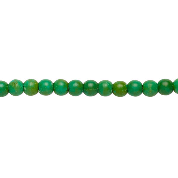 Bead, magnesite (dyed / stabilized), dark apple green, 4mm round, C grade, Mohs hardness 3-1/2 to 4. Sold per 15-inch strand. image number 0