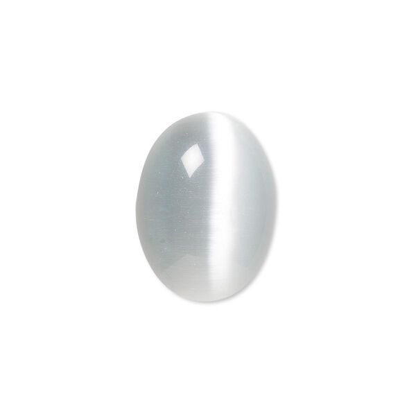 Cabochon, cat's eye glass (fiber optic glass), grey, 20x15mm calibrated oval, quality grade. Sold per pkg of 4. image number 0