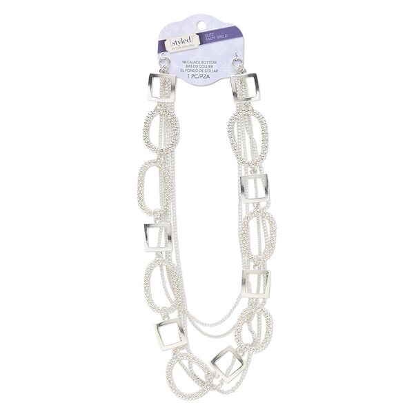 Necklace component, 5-strand, silver-finished steel and "pewter" (zinc-based alloy), 19-1/2 inches. Sold individually. image number 0