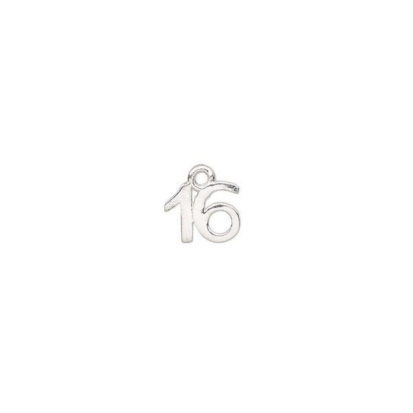 Charm, sterling silver, 8.5x6.5mm number 16. Sold per pkg of 2. image number 0