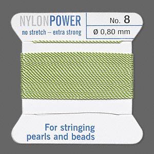 Thread, Griffin, nylon, jade green, size #8. Sold per 2-meter card (approximately 78 inches).