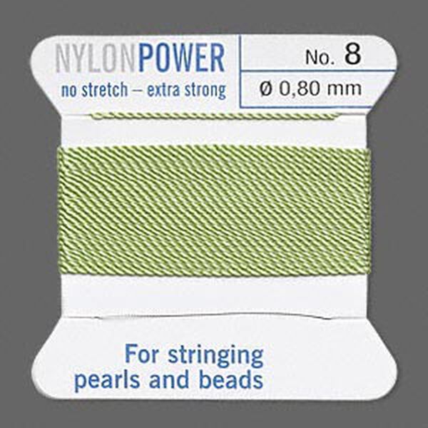 Thread, Griffin, nylon, jade green, size #8. Sold per 2-meter card (approximately 78 inches). image number 0