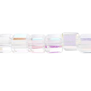 Bead, 18-facet, clear AB, 8mm faceted cube. Sold per 15-1/2" to 16" strand, approximately 50 beads.