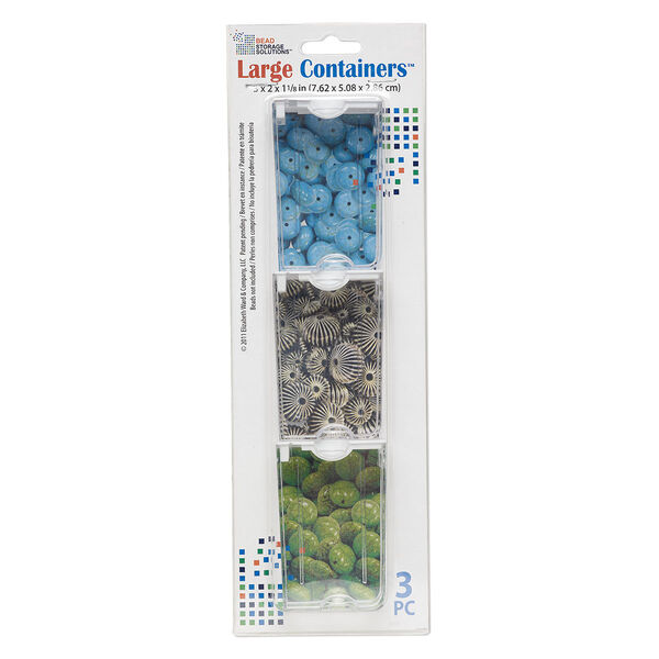 Organizer, Large Containers™, Bead Storage Solutions™, plastic, clear and opaque off-white, 3 x 2 x 1-1/8 inches. Sold per 3-piece set. image number 2