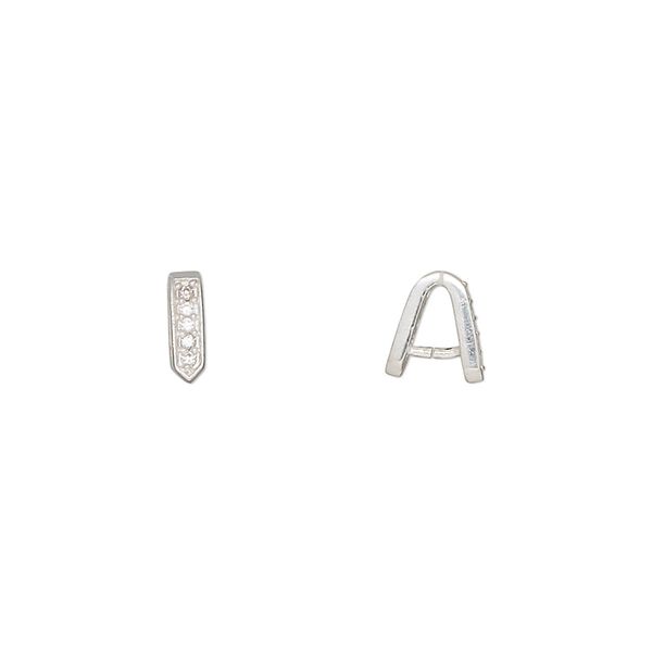 Bail, ice-pick, rhodium-plated sterling silver and cubic zirconia, clear, 7x2mm, 3.5mm grip length. Sold per pkg of 2. image number 0