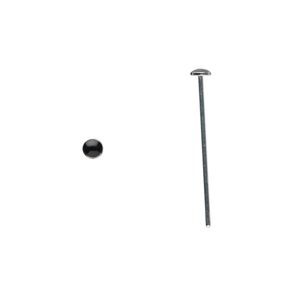 Head pin, silver-plated brass and epoxy, black, 24mm with 3mm round head, 21 gauge. Sold per pkg of 6. image number 0