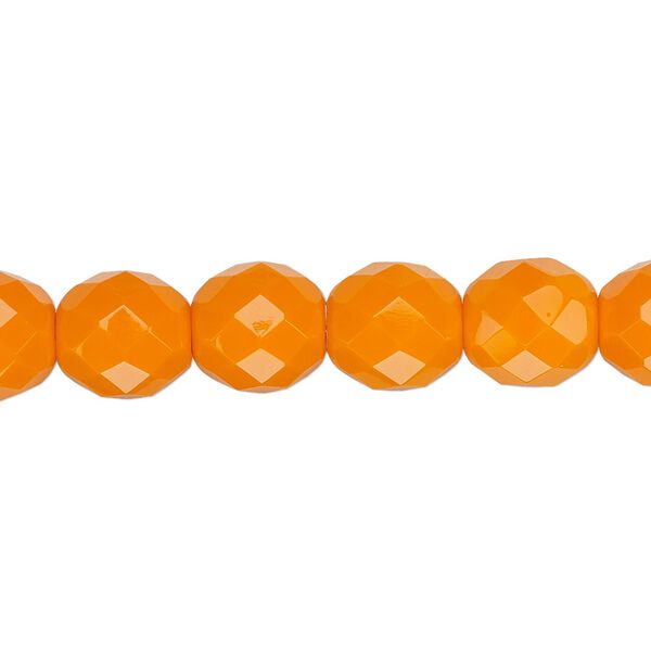 Bead, Czech fire-polished glass, opaque orange, 10mm faceted round. Sold per 15-1/2" to 16" strand, approximately 40 beads. image number 0