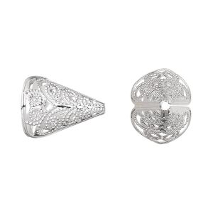 Cone, silver-plated brass, 16mm fancy filigree, 13x10mm inside diameter. Sold per pkg of 100.