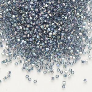 Seed bead, Delica®, glass, pkg/7.5g, #11 cut, translucent rainbow glazed luster blue grey (DBC-0111).