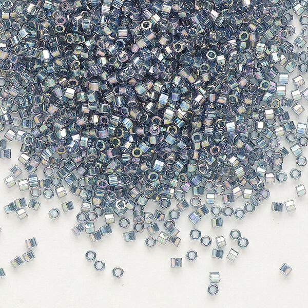 Seed bead, Delica®, glass, pkg/7.5g, #11 cut, translucent rainbow glazed luster blue grey (DBC-0111). image number 0