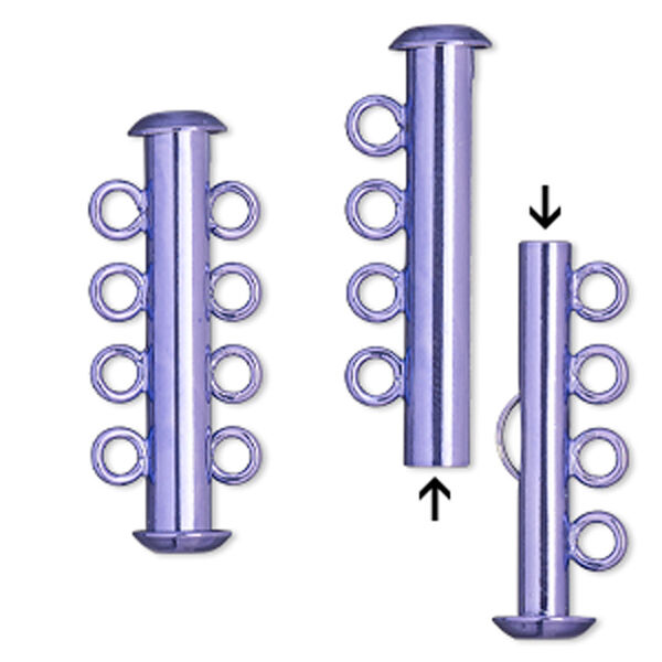 Clasp, 4-strand slide lock, electro-coated brass, purple, 26x6mm tube. Sold per pkg of 2. image number 0