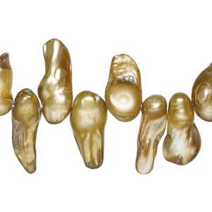 Pearl, cultured freshwater (dyed), dark gold, 10x6mm-21x8mm baroque with 0.4mm hole, D grade, Mohs hardness 2-1/2 to 4. Sold per 15-inch strand.