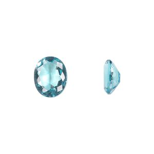 Gem, cubic zirconia, aqua blue, 10x8mm faceted oval, Mohs hardness 8-1/2. Sold individually.