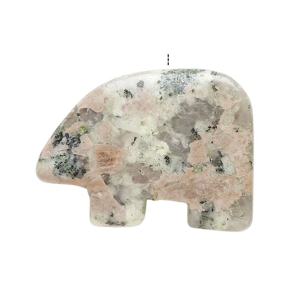 Pink sesame jasper 1pkg1, half-drilled Zuni-style bear focal natural, 28x21mm-33x25mm image number 1