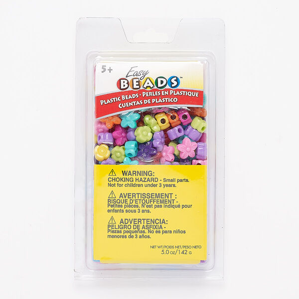 Bead mix, Easy Beads™, plastic, opaque mixed colors, 12mm-15x14mm double-sided flower with a 1-3mm hole. Sold per 5-ounce set, approximately 200 beads. image number 0