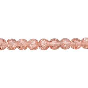 Bead, Czech crackle glass druk, pink, 6mm round. Sold per 15-1/2" to 16" strand.