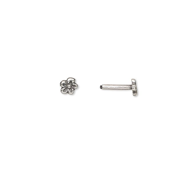 Brad, JBB Findings, antiqued silver-plated brass, 9x5mm with 5x5mm cherry blossom and 8x1.5mm post. Sold per pkg of 4. image number 0