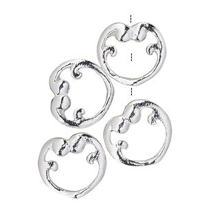 Bead frame, silver-finished "pewter" (zinc-based alloy), 12x11mm heart with curls, fits up to 5mm bead. Sold per pkg of 4.