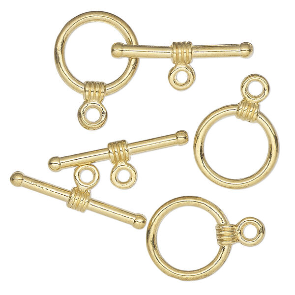 Clasp, toggle, gold-finished brass, 11mm round. Sold per pkg of 3. image number 0
