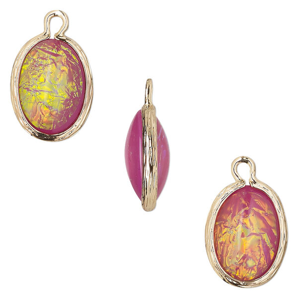Drop, Opalized Ice™, "opal" (resin) and gold-finished brass, light purple, 16x12mm double-sided oval. Sold per pkg of 4. image number 0