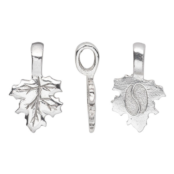 Bail, glue-on, pewter (tin-based alloy), pkg/1, silver plate, 23x14mm with 14x14mm leaf flat base. image number 0