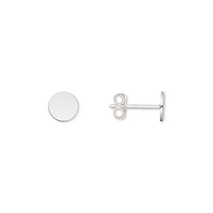 Earstud 1pkg10 sterling silver, 6mm flat pad / earnuts, 5 pair
