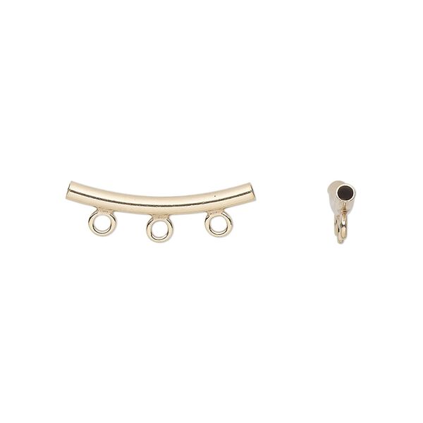 Bead, 14Kt gold-filled, 20x2mm curved tube with 3 loops. Sold individually. image number 0