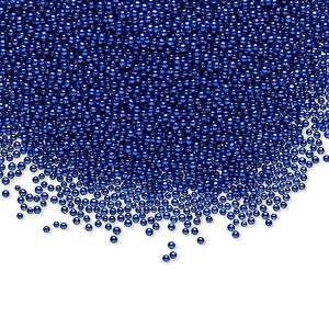 Bead, coated glass, opaque blue, 1mm undrilled micro round. Sold per 15-gram vial.