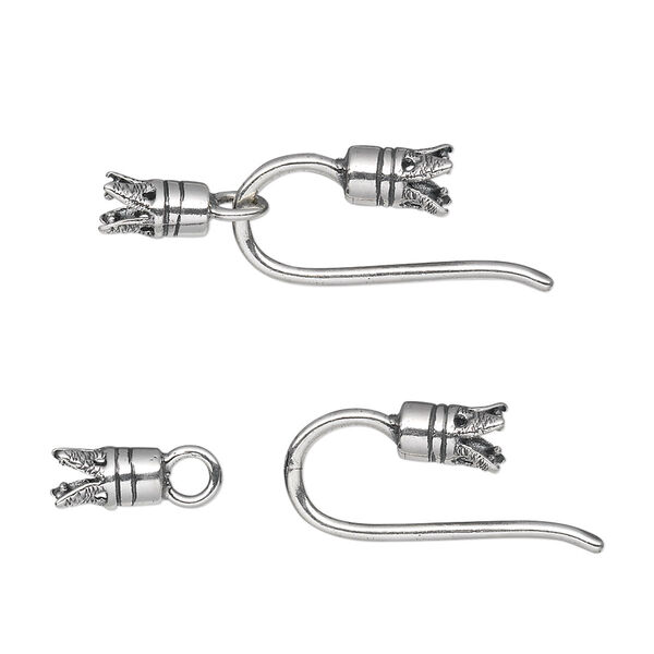 Clasp, hook-and-eye, antiqued sterling silver, 23x10mm with crimp ends, 3.1mm inner diameter. Sold individually. image number 0