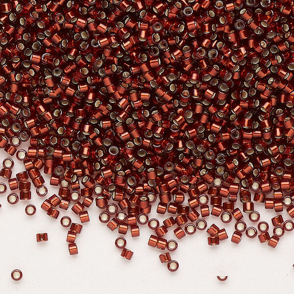 Seed bead, Delica®, glass, pkg/7.5g, #11 round, opaque silver-lined dark cranberry (DB-1202). image number 0