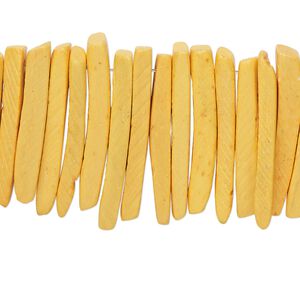 Bead, coconut palm wood (dyed / waxed), dark yellow, 25x4mm hand-cut top-drilled stick. Sold per 15-1/2" to 16" strand.