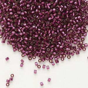 Seed bead, Delica®, glass, pkg/7.5g, #11 round, transparent outside dyed silver-lined raspberry (DB-1342).