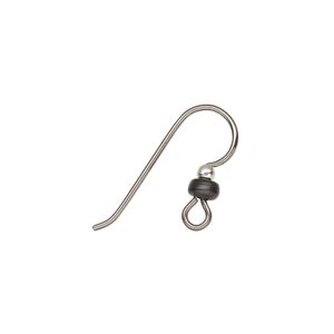 Ear wire fishhook 1pkg2 black-plated niobium / sterling silver, 15.5mm / 2mm ball / 3x1.5mm heishi / open loop, 20 gauge 1 pair