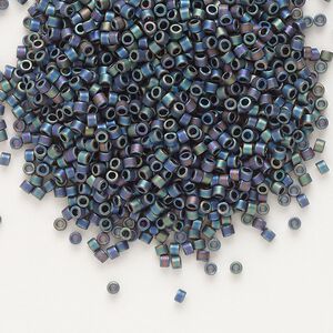 Seed bead, Delica®, glass, pkg/7.5g, #11 round, opaque matte rainbow black (DB-0871).