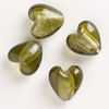 Bead, lampworked glass, pkg/4, opaque and translucent olive green with silver-colored foil, 26-28mm puffed heart. image number 0