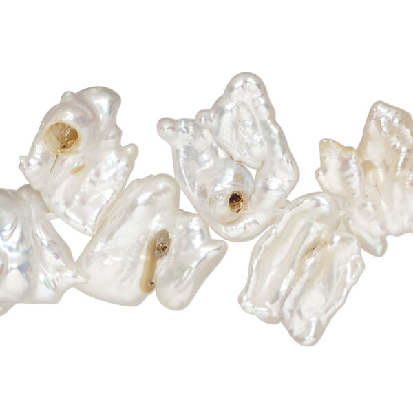 Pearl, cultured freshwater pearl (dyed), silver, 12x11-26x11mm top-drilled double stick, C grade, Mohs hardness 2-1/2 to 4. Sold per 8-inch strand. image number 0
