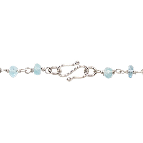 Necklace, apatite (natural) and rhodium-plated sterling silver, light, 3.5-4mm hand-cut faceted rondelle, 18 inches with S-hook clasp. Sold individually. image number 1