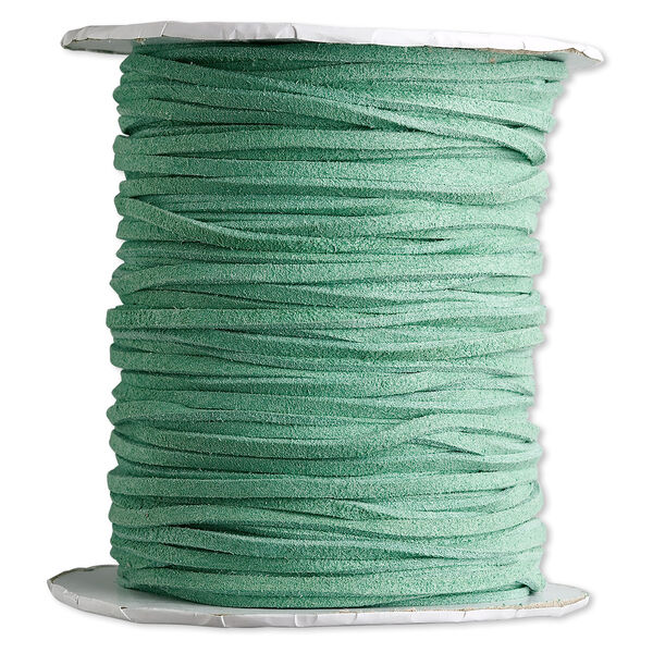 Cord, faux suede lace, green, 3mm. Sold per 100-yard spool. image number 0