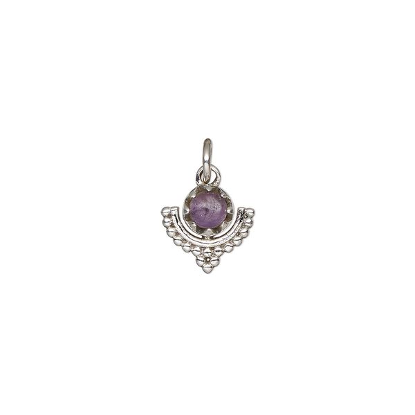 Amethyst / sterling silver 1pkg1, beaded drop natural antiqued 10x10mm image number 0