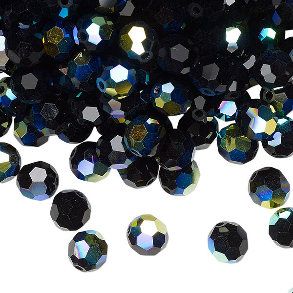 Bead 24pk jet AB, Preciosa Czech crystal 6mm round image number 0