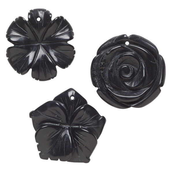 Blackstone 1pkg3, top-drilled carved flower drop B grade, mix 30x25mm-32x31mm image number 0