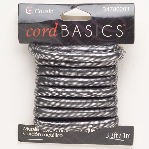 Cord, faux leather, metallic silver, 5mm round. Sold per pkg of 1 meter. image number 0