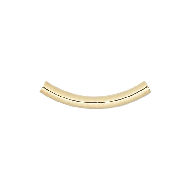 Bead, gold-plated brass, 26x3.2mm curved tube. Sold per pkg of 100. image number 0
