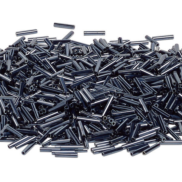 Bead, Miyuki, bugle bead, glass, pkg/50 g, 9x1.9mm center-drilled, opaque gunmetal, (RBU-0451). image number 0