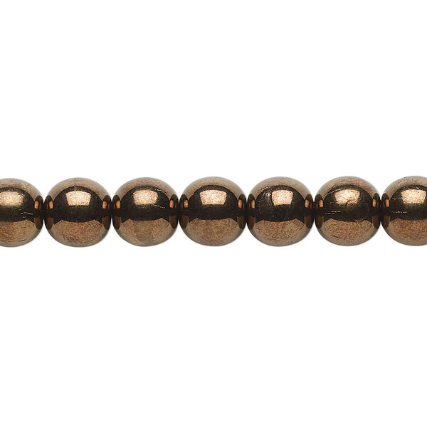 Bead, Czech glass druk, antique gold opaque luster, 8mm round. Sold per 15-1/2" to 16" strand. image number 0