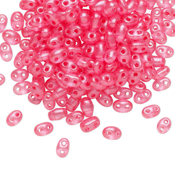 Seed bead, Preciosa Twin™ Czech glass, pkg/10g, 5x2.5mm oval, translucent rose terra pearl clear, (08398). image number 0