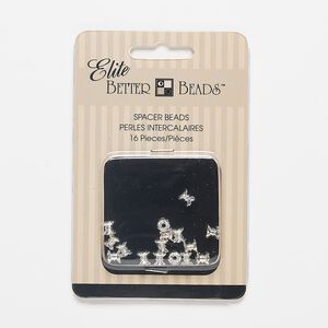 Bead cap, silver-finished "pewter" (zinc-based alloy), 5x5mm double round, fits 4mm bead. Sold per pkg of 16.