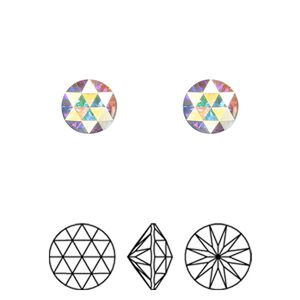 Round stone 144pk crystal AB foil back, Swarovski® 8mm rose cut round 1401