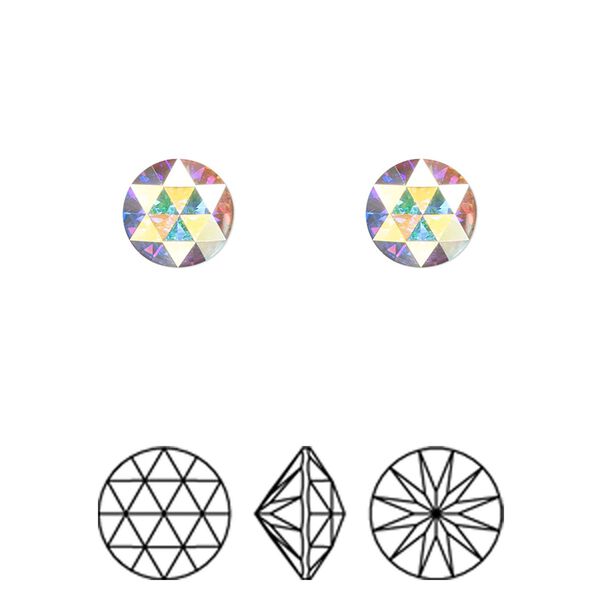 Round stone 144pk crystal AB foil back, Swarovski® 8mm rose cut round 1401 image number 0